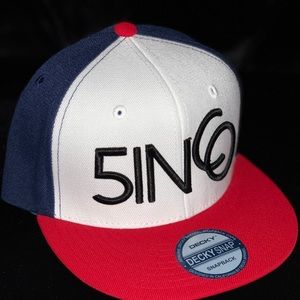 5inco hat, white, red and blue